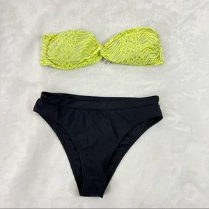 PINK Victoria’s secret Strapless Neon Cheetah Print Bikini Set Bathing Suit Swim